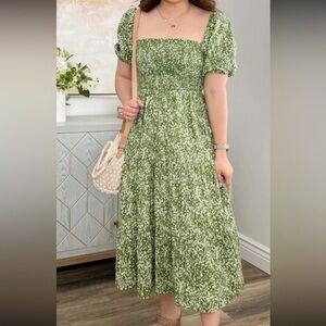 Abercrombie & Fitch Green Floral Midi Dress